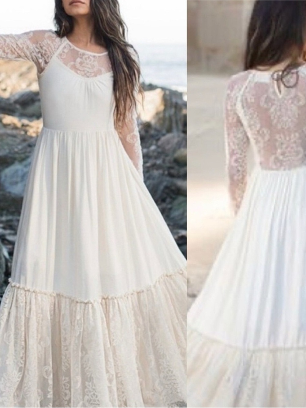 Joyfolie Mia Joy Ivory Lace Long Sleeve Maxi Dress | Size Small